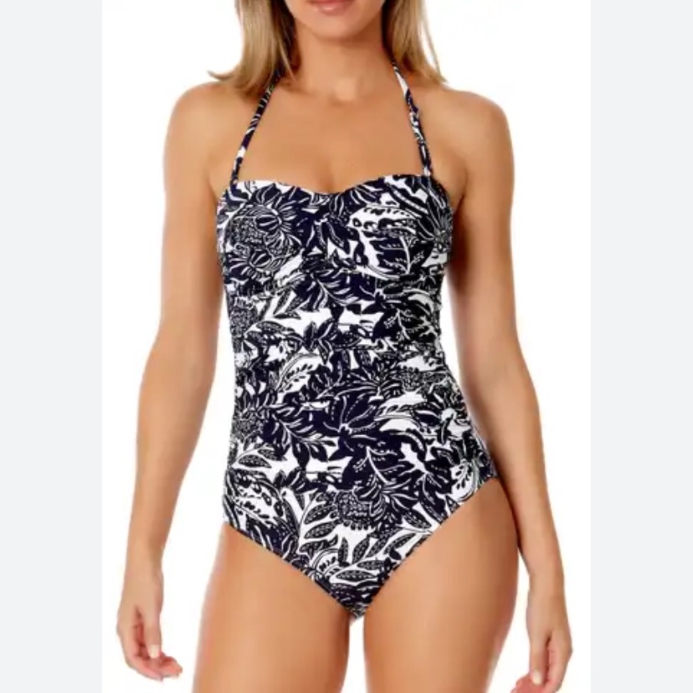 New ANNE COLE BANDEAU Tummy Control One Piece swimming suit